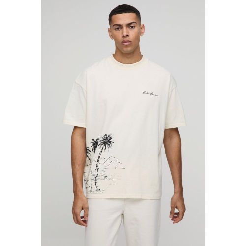 T-shirt oversize à col montant et imprimé palmier - S - Boohooman - Modalova