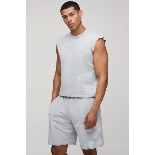 Ensemble oversize universitaire délavé avec short - S - Boohooman - Modalova
