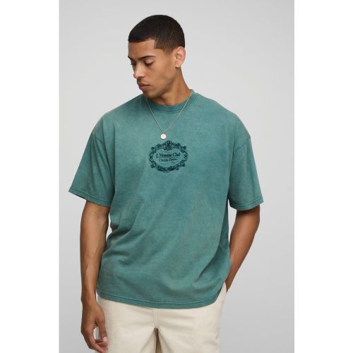T-shirt droit délavé à imprimé Club - S - Boohooman - Modalova