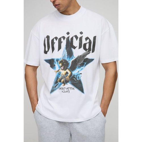 T-shirt oversize à col montant et imprimé chérubin - S - Boohooman - Modalova