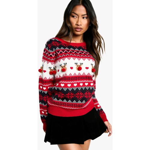 Pull De Noël À Motif Rennes Et Pompons - M - boohoo - Modalova
