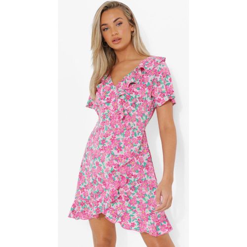 Robe Droite Volantée À Imprimé Fleuri - 38 - boohoo - Modalova