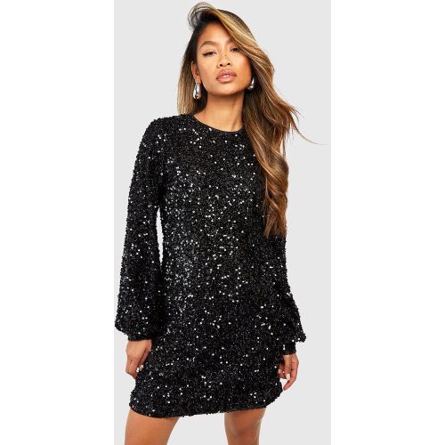 Robe Droite Pailletée À Manches Longues Bouffantes - 44 - boohoo - Modalova