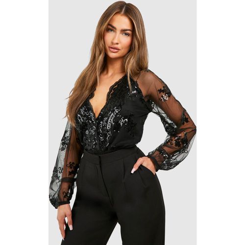 Body Pailleté À Imprimé Fleuri - 36 - boohoo - Modalova