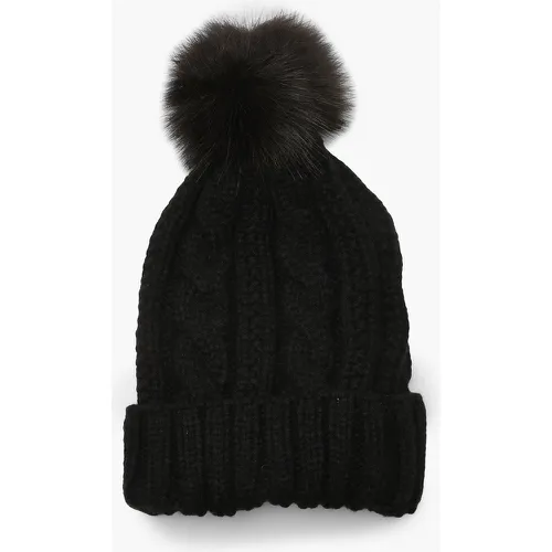 Bonnet En Maille Torsadée À Pompon - One Size - boohoo - Modalova