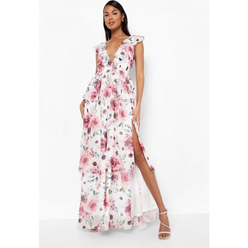 Robe Longue Volantée À Imprimé Fleuri - 46 - boohoo - Modalova