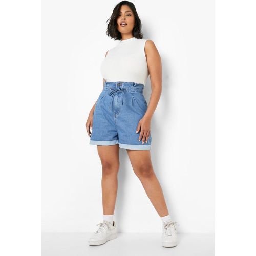 Grande Taille - Short Paperbag En Jean À Attaches - 44 - boohoo - Modalova