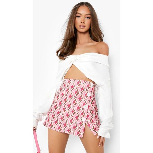 Mini-Jupe Boutonnée À Imprimé Rétro - 38 - boohoo - Modalova