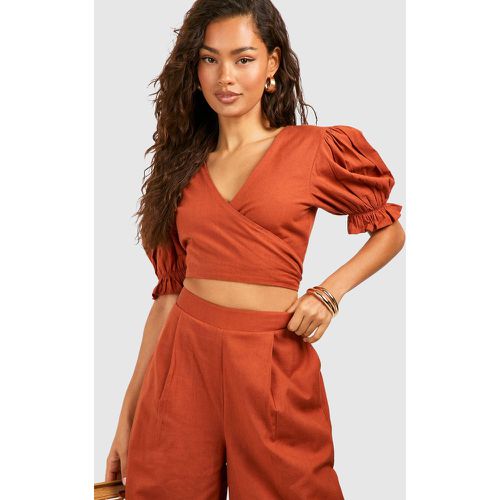 Crop Top Cache-Cœur Effet Lin - 38 - boohoo - Modalova