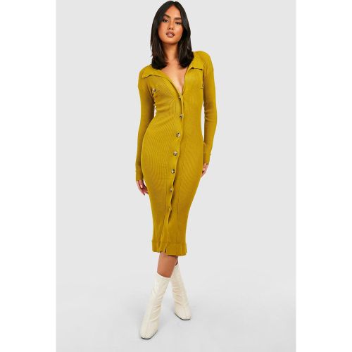 Robe Mi-Longue Côtelée À Col Contrastant - 36 - boohoo - Modalova