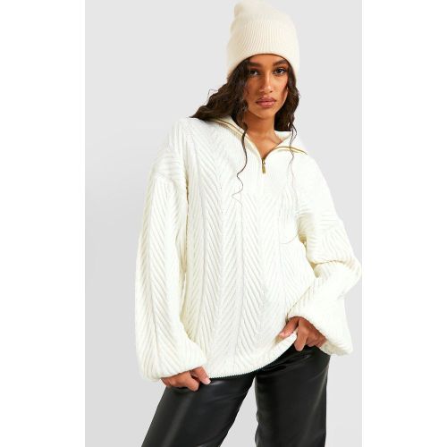 Pull Zippé À Motif Zigzag - Blanc Écru - S, Blanc Écru - boohoo - Modalova