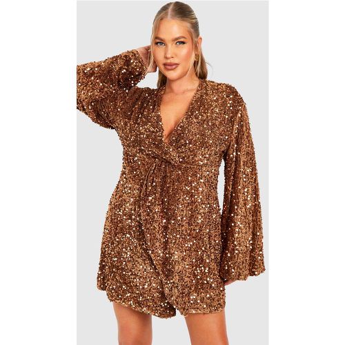 Grande Taille - Robe Nouée Effet Velours À Paillettes - 44 - boohoo - Modalova