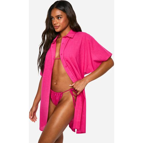 Chemise De Plage Effet Lin À Manches Chauve-Souris - S - boohoo - Modalova