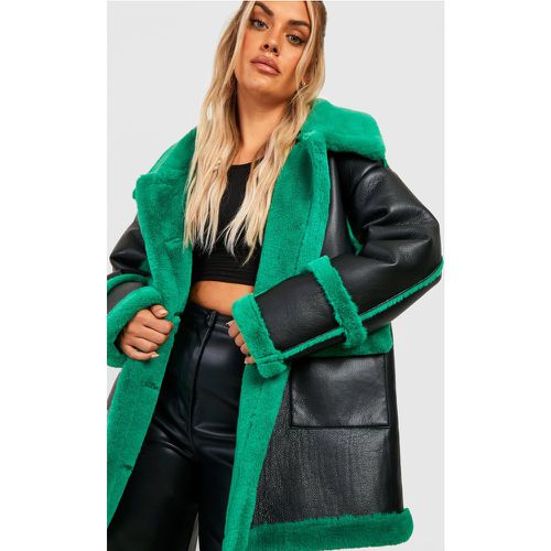 Grande Taille - Veste Aviateur Longue À Détails Contrastants - 44 - boohoo - Modalova