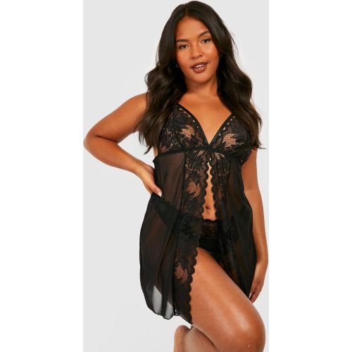 Grande Taille - Robe Babydoll Fendue En Dentelle - 46 - boohoo - Modalova