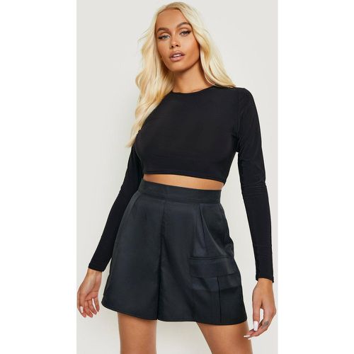 Crop Top Soyeux Double Épaisseur À Manches Longues - 44 - boohoo - Modalova