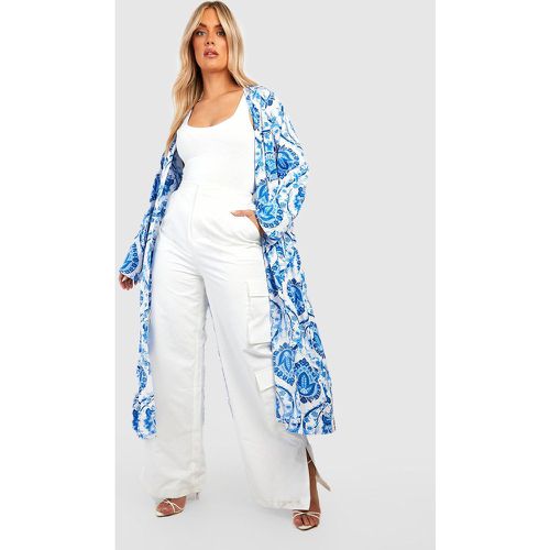Grande Taille - Kimono Long À Imprimé Porcelaine - boohoo - Modalova