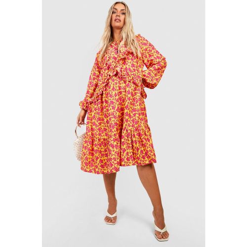 Grande Taille - Robe Mi-Longue Fleurie À Volants - 44 - boohoo - Modalova