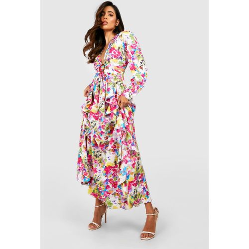 Robe Longue Fleurie À Découpes - 44 - boohoo - Modalova