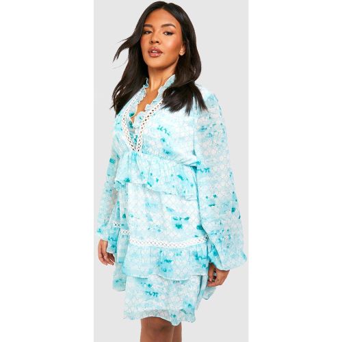 Grande Taille - Robe Babydoll Imprimée À Volants - 44 - boohoo - Modalova
