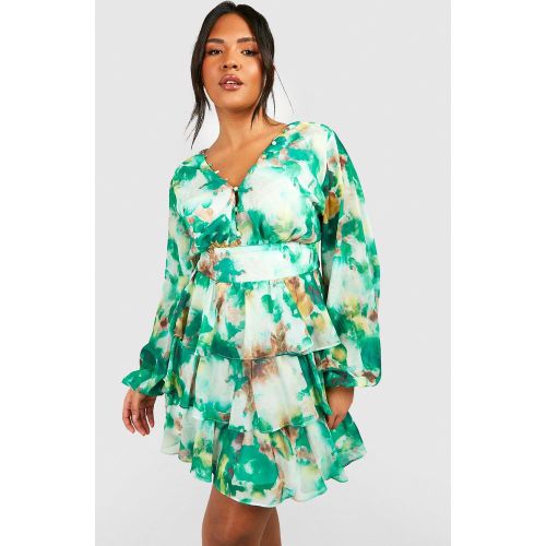 Grande Taille - Robe Patineuse Imprimée À Volants - 44 - boohoo - Modalova