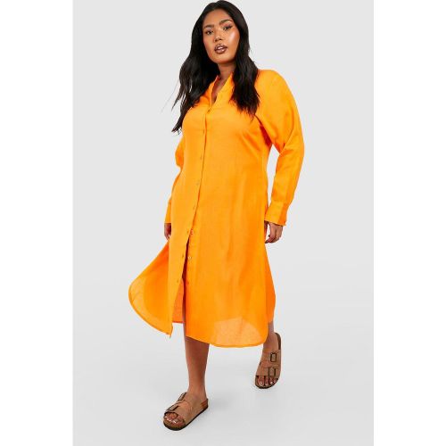 Grande Taille - Robe Chemise Mi-Longue En Lin - 56 - boohoo - Modalova