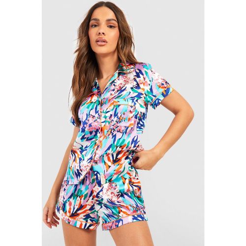 Pyjama Léopard Satiné Avec Chemise Et Short - 40 - boohoo - Modalova