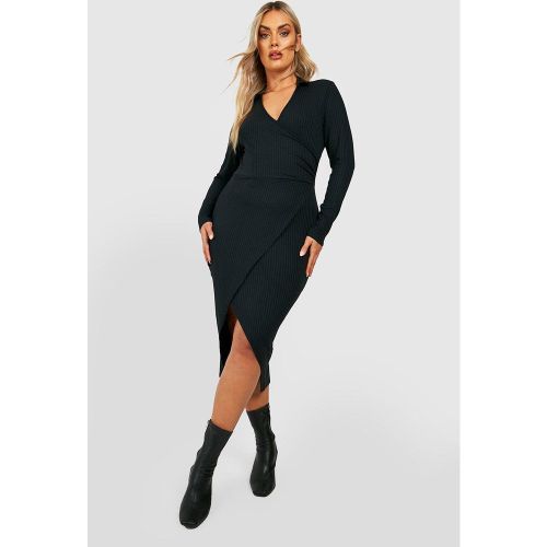 Grande Taille - Robe Portefeuille Côtelée - 56 - boohoo - Modalova