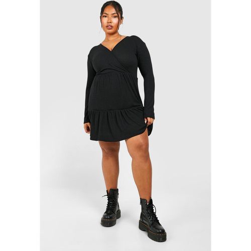 Grande Taille - Robe Portefeuille Côtelée Froncée - 44 - boohoo - Modalova