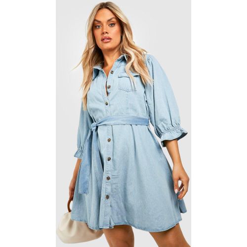Grande Taille - Robe Patineuse En Jean À Ceinture - 44 - boohoo - Modalova