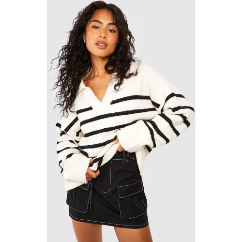 Pull À Rayures Et Col V - Blanc Écru - S, Blanc Écru - boohoo - Modalova