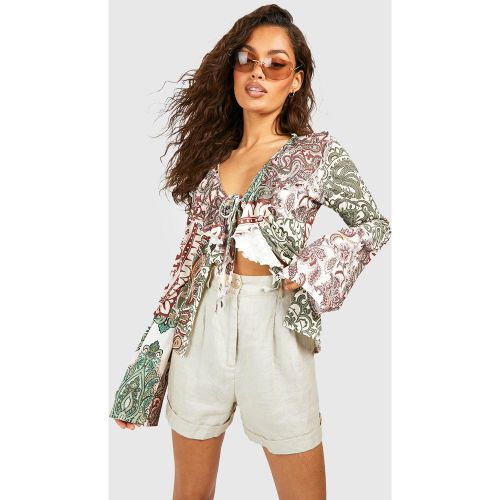 Top Noué Imprimé Bohème À Volants - 6 - boohoo - Modalova