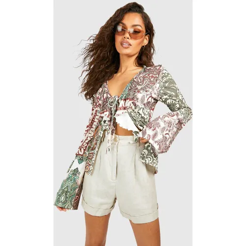 Top Noué Imprimé Bohème À Volants - 6 - boohoo - Modalova