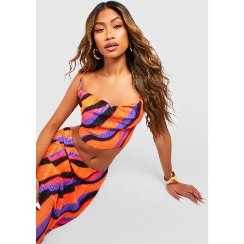 Crop Top Plissé À Col Bénitier Et Imprimé Abstrait - 42 - boohoo - Modalova