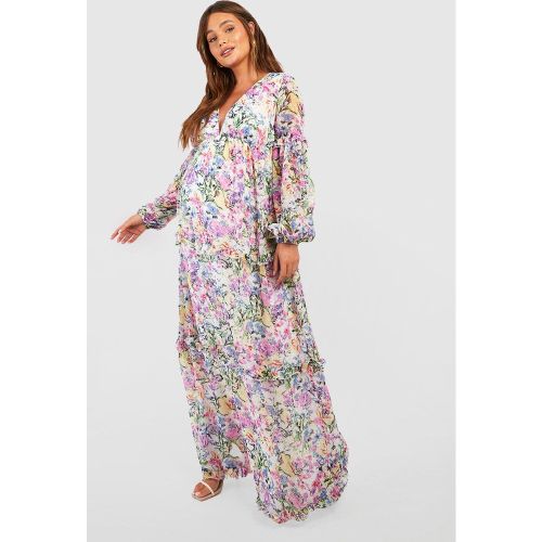 Maternité - Robe De Grossesse Fleurie En Plumetis À Volants - 12 - boohoo - Modalova