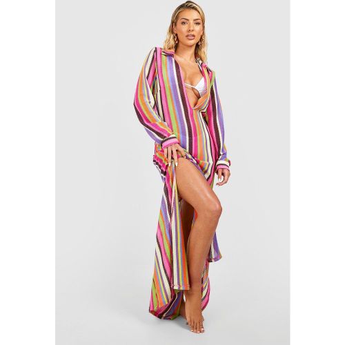 Robe De Plage Rayée En Crochet - L - boohoo - Modalova