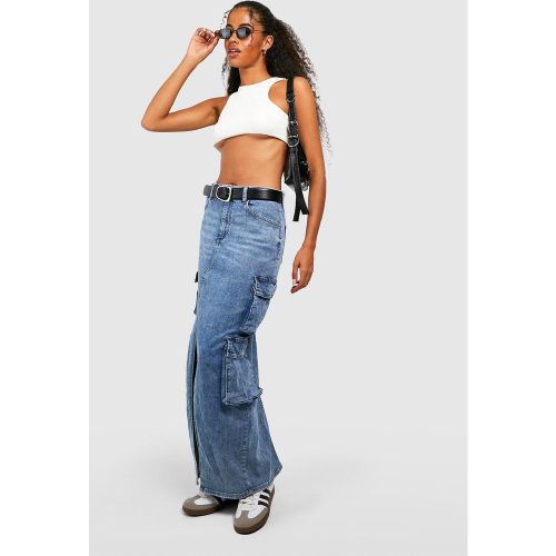 Jupe Cargo Longue Fendue En Jean - 34 - boohoo - Modalova