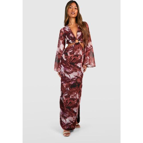 Robe Longue Imprimée À Manches Évasées - 36 - boohoo - Modalova