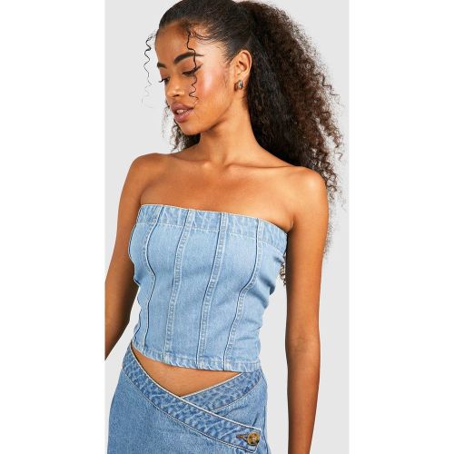 Crop Top Bandeau En Jean - 38 - boohoo - Modalova