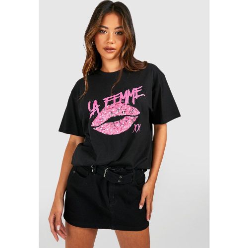 T-Shirt Oversize Imprimé Lèvres - L - boohoo - Modalova