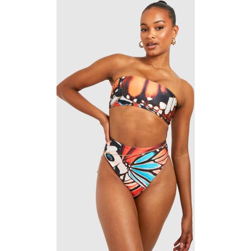 Tall" - Bikini Imprimé Papillon Avec Haut Bandeau Et Bas Taille Haute - 34 - boohoo - Modalova