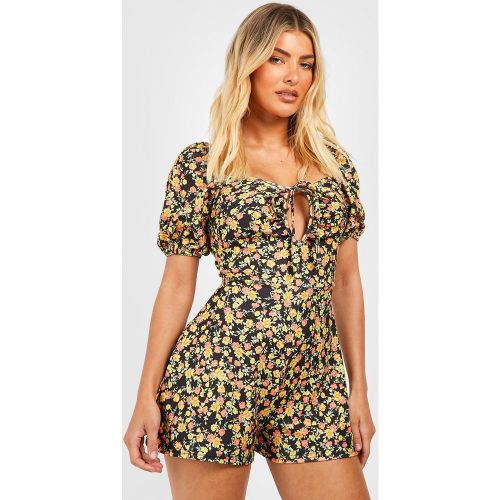 Combishort Fleuri À Manches Bouffantes - 38 - boohoo - Modalova