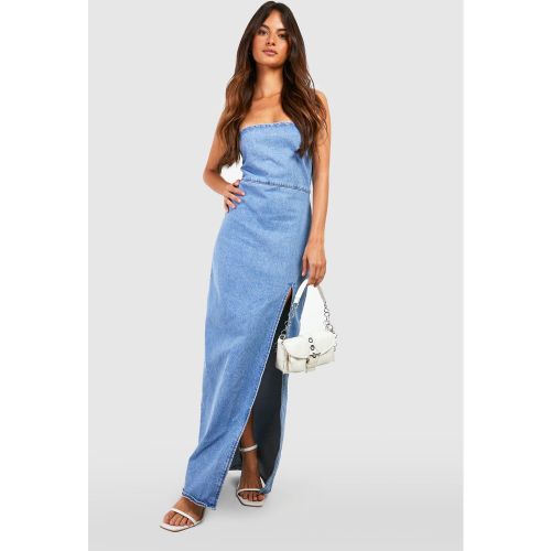 Robe Bandeau Fendue En Jean - 42 - boohoo - Modalova