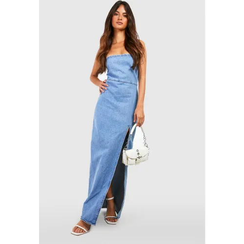 Robe Bandeau Fendue En Jean - 42 - boohoo - Modalova