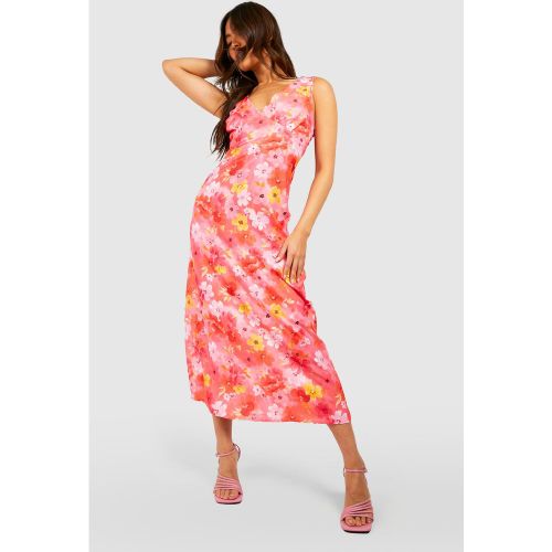 Robe Mi-Longue Fleurie Décolletée - 36 - boohoo - Modalova