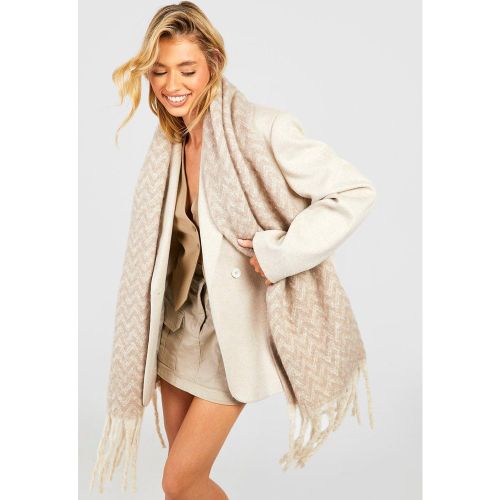 Echarpe Épaisse À Chevrons Et Franges - One Size - boohoo - Modalova