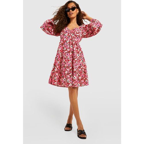 Robe Patineuse Fleurie À Manches Longues - 38 - boohoo - Modalova