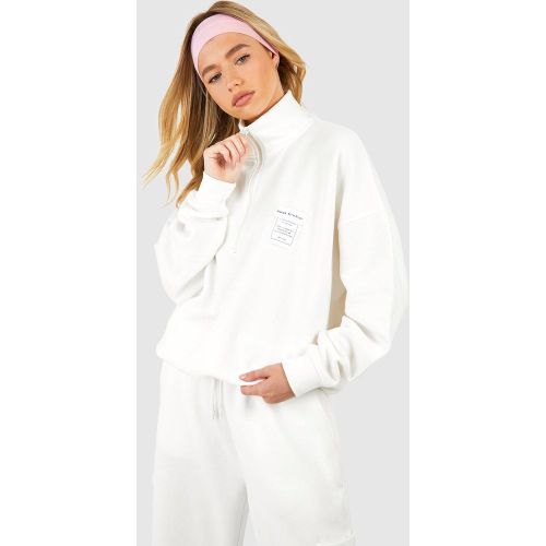 Sweat À Col Zippé Et Slogan Manhattan - Blanc Écru - S, Blanc Écru - boohoo - Modalova
