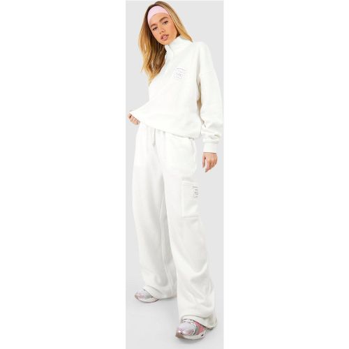 Jogging Cargo Droit À Slogan - Blanc Écru - S, Blanc Écru - boohoo - Modalova