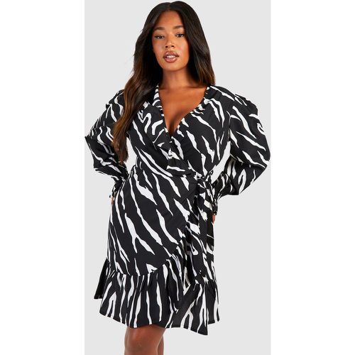 Grande Taille - Robe Portefeuille À Manches Longues Et À Imprimé Zèbre - 44 - boohoo - Modalova